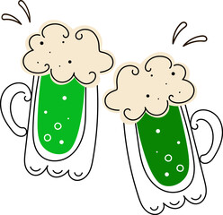 Green beer. International beer day. American national beer day.  Flat design vector hand drawn illustration. St Patrick day.