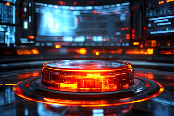 Futuristic Glowing Podium, A Technological Display Platform in a High Tech Environment