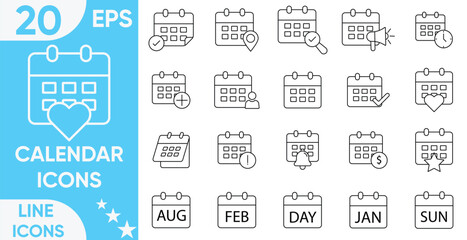 Calendar icon set.calendar, month, week, Containing date, schedule, appointment, organization, event, agenda, organization and more.Vector and illustrator set.