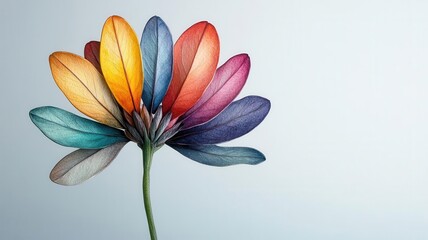 Naklejka premium A flower with multicolored petals, each unique but forming a whole, harmony, Watercolor style