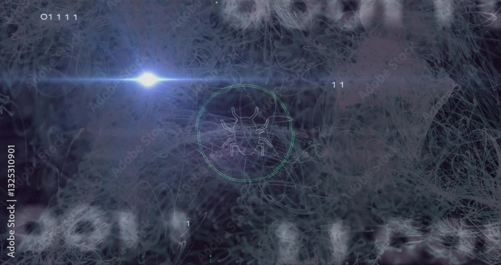 Poster digital spider animation with binary code and abstract light effects