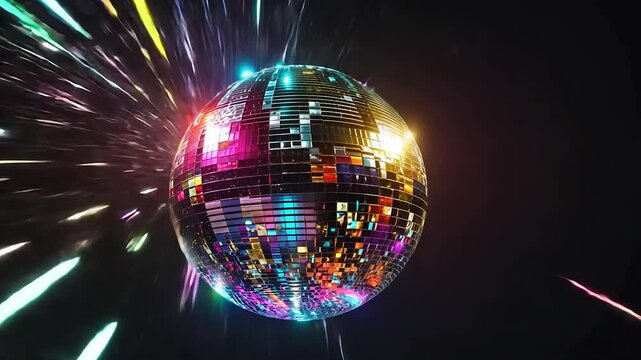 Colorful disco ball explosion in dark space - Powered by Adobe