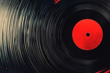 Vinyl record texture featuring red soundwave ripples and golden ratio design for a retro-modern aesthetic