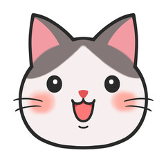 猫のアイコン　素材　単品　ハチワレ　あしらい　表情　キャラ　笑う　喜ぶ　嬉しい　楽しい　コミカル　挿絵　飾り　パーツ　デフォルメ　シンプル　cute cat face icon,black and white cat,kitty,kitten