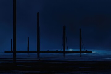 Silhouette view of poles standing in water at twilight