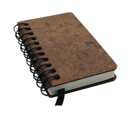 Vintage Brown Leather Spiral Notebook with Distressed Cover and Black Binding, Rustic Personal Journal with Bookmark, Isolated on Transparent and White Background