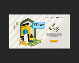 Islamic Charity Giving and Zakat Payment Concept with Online Banking. Zakat front page website.