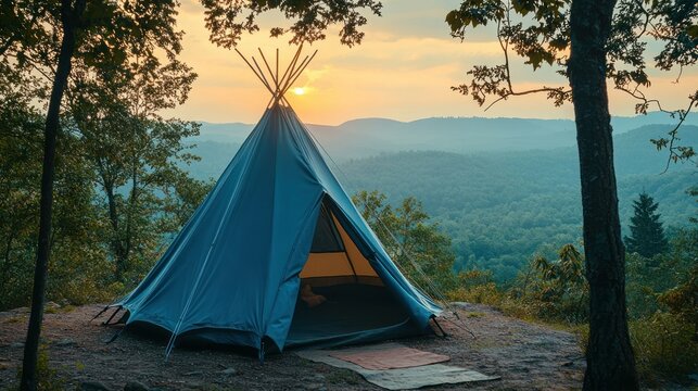 Sunset Teepee Camp on Mountaintop - Powered by Adobe