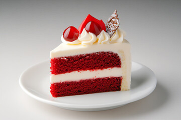 photo of a slice of red velvet cake on a white background,