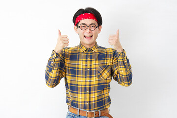 アキバ系の男性　グッドサイン　白背景