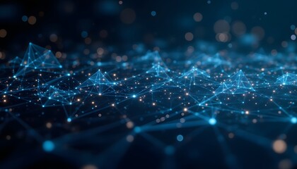 An abstract geometric background featuring a dynamic display of interconnected lines, dots, and triangles, symbolizing advanced technology and futuristic innovation in science, medicine