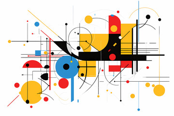 Geometric Composition: A vibrant and dynamic abstract composition bursts with bold colors and intersecting lines, showcasing the beauty of geometric forms and artistic expression. 