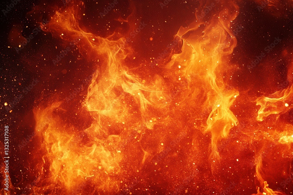 Leinwandbilder dynamic fire background with deep red and orange flames and glowing embers creating an intense visua