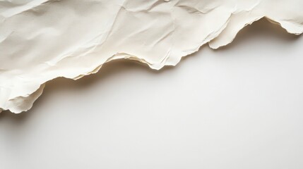 Torn and crumpled old paper with rough edges on a blank surface