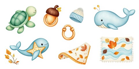 Adorable Baby Animals Autumnal Items Whale Turtle Blanket Hat