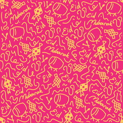 Eid Mubarak Hand Drawn Vector Seamless Pattern