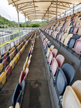 Long rows of stadium seating, Lombok, Indonesia