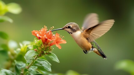 Fototapeta premium Hummingbird in Flight Nectar Flower Nature Wildlife Photography