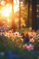 Cute squirrel in Spring woods.