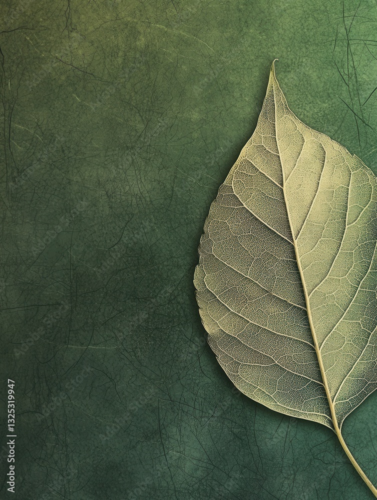 Poster leaf pattern design with textured green background showcasing organic and sustainable aesthetic for 