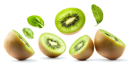 Fototapeta premium Isolated falling kiwi on white background