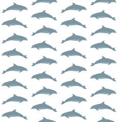 Vector seamless pattern of flat hand drawn dolphin isolated on white background