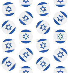 Vector seamless pattern of flat Israel flag circle isolated on white background
