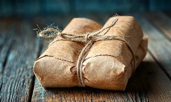 Wrapped treats on a rustic wooden surface