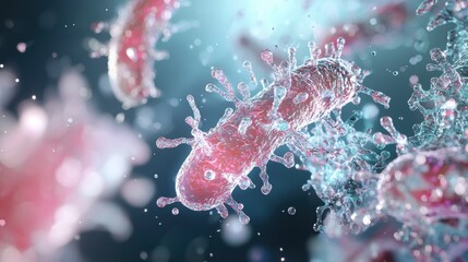 Naklejka premium Exploring the Microscopic Worlds of Bacteria and Pathogens Against a Striking Blue Background