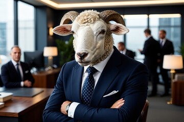 Sheep in Formal Suit, Surreal Anthropomorphic Art