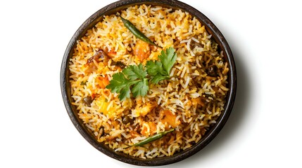 Biryani top view isolated on transparent