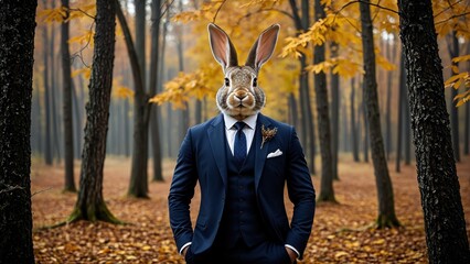 Rabbit in Formal Suit, Surreal Anthropomorphic Art