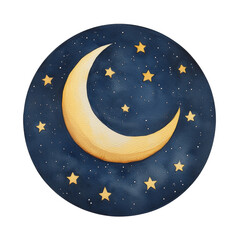 Naklejka premium A crescent moon surrounded by stars against a dark background, showcasing a serene night sky.