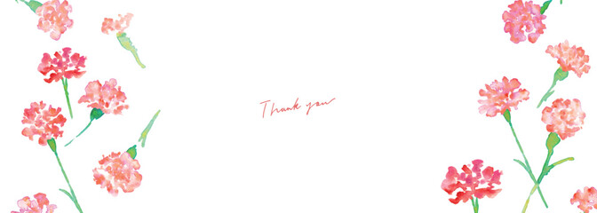 水彩画。水彩タッチの母の日カーネーションイラスト。母の日のカーネーション背景ベクターイラスト。Watercolor painting. Mother's Day carnation illustration with watercolor touch. Mother's day carnation background vector illustration.