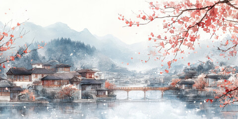 Chinese traditional ancient architecture residential landscape art background