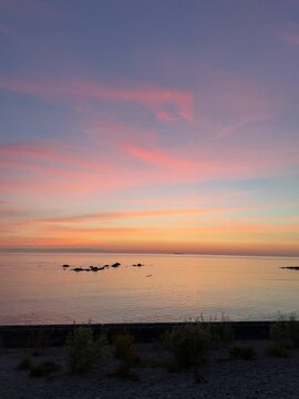 sunset over the sea in summer, sweden 