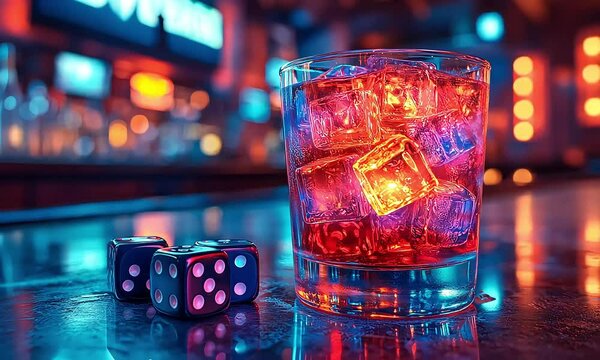 Neon Nights Casino Drinks, Dice, and Vibrant Cocktails