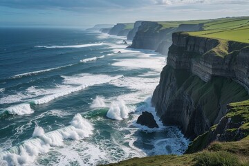 Stunning Seaside Landscape with Dramatic Clifftop View of Waves Crashing Below