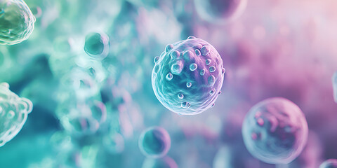 3D Digital Representation of Cells in Green and Purple | Digital Rendering of Cells in Green and Purple Colors | Microscopic View of Cells with Colorful Details in 3D

