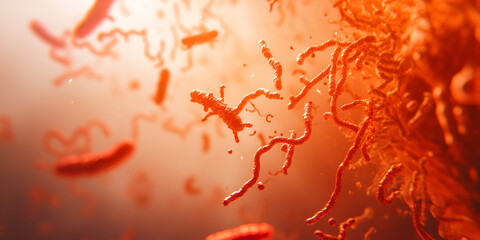 Close-Up of Red Bacteria in Microscopic View | Microscopic View of Red Bacteria Moving | Close-Up of Bacteria Cells Under Scientific Examination

