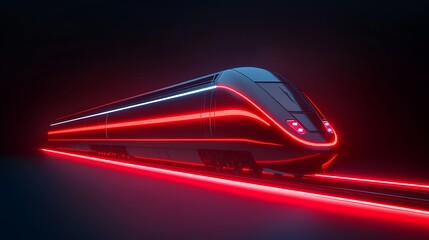 Sleek modern train with vibrant neon red and white accents