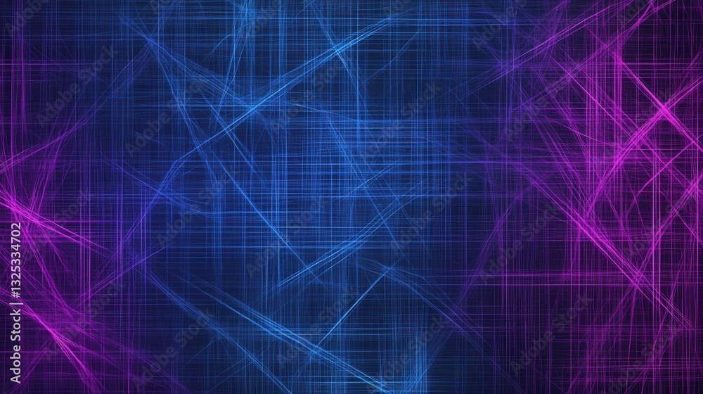 Aufkleber glowing neon grid pattern in blue and purple shades with a sleek dark background providing ample spa
