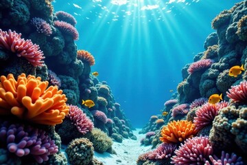 Fototapeta premium Vibrant coral reef teeming with colorful fish , image, ecosystem