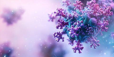 3D Digital Illustration of Virus with Purple and Blue Details | Microscopic View of Digital Virus with Purple and Blue Shades | Futuristic Virus Structure in 3D Visualization

