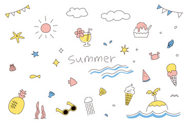 Naklejka premium 夏のイラスト素材セット