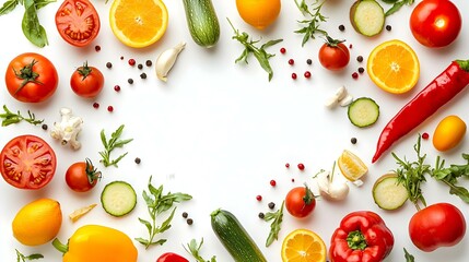 Frame of various vegetables and fruits isolated
