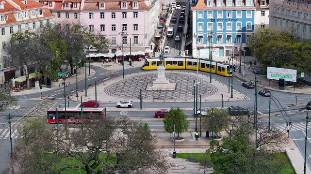 Duque Da Terceira Square At Lisbon In Lisbon District Portugal. Train Station Scenery. Ancient Cityscape. Duque Da Terceira Square At Lisbon In Portugal. Historical City Landscape. Tourism Travel.