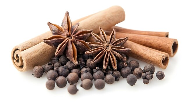 Cardamon anise and vanile isolated on white
