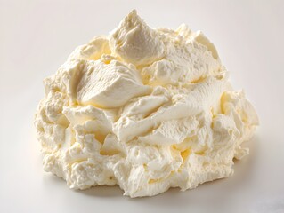 Pile of whipped cheese featuring a creamy and light texture isolated on a bright white background for culinary use