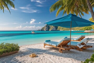 Naklejka premium Invigorating Coastal Retreat with Turquoise Waters and Sunny Skies